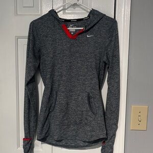 Nike Women's Charcoal Running Hoodie with Red Trim, XS